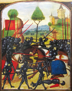 Illustration of the Battle of Barnet (14 April 1471) on the Ghent manuscript. Public domain in the US